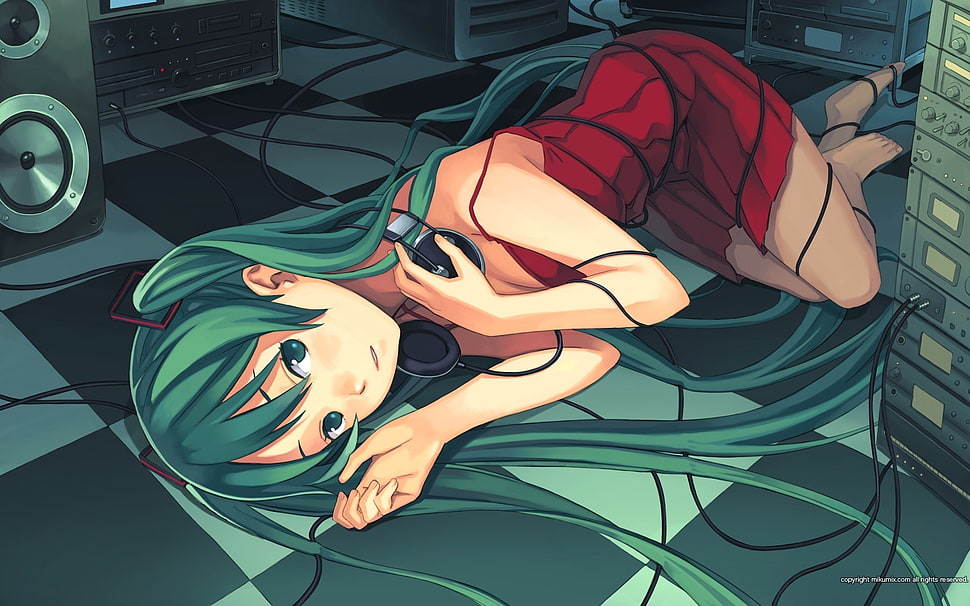 green haired girl anime HD wallpaper