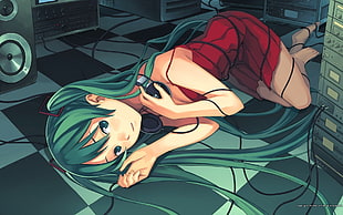 green haired girl anime HD wallpaper