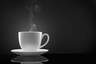 grayscale photography of teacup on saucer HD wallpaper