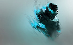 blue and black robot illustration, Halo, video games