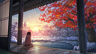 girl sitting on patio painting HD wallpaper
