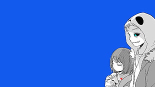 two dressed anime characters, Undertale, Sans, Frisk, blue eyes HD wallpaper