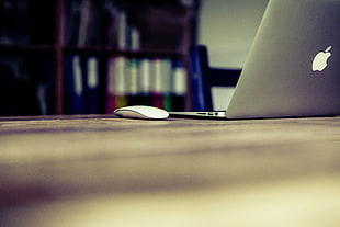 MacBook Air and Apple Magic Mouse on top of table HD wallpaper