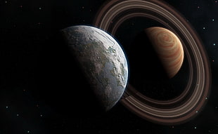 two planets digital wallpaper