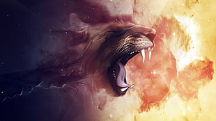 lion illustration, abstract, fantasy art, animals, tiger