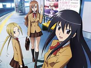 three woman anime characters HD wallpaper