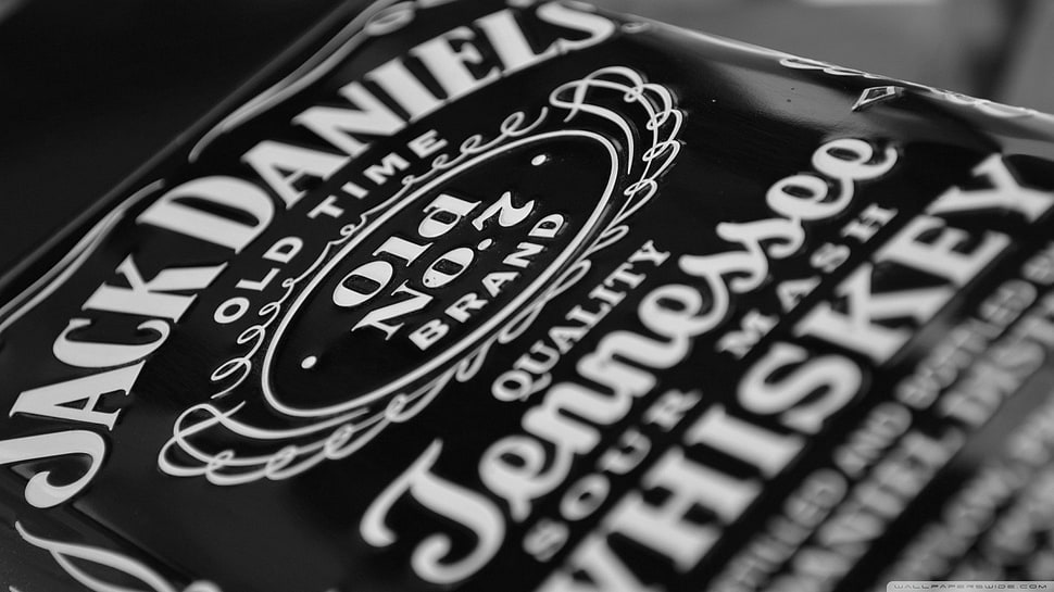 black and white printed textile, Jack Daniel's, black, whiskey HD wallpaper