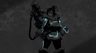female cartoon character carrying rifle graphic wallpaper, Overwatch, dark, Mei (Overwatch)