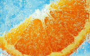 sliced orange fruit digital wallpaper, fruit, orange (fruit), macro, bubbles HD wallpaper