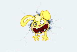 yellow cartoon character, rabbits