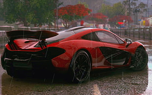 red and black coupe with spoiler, car, McLaren