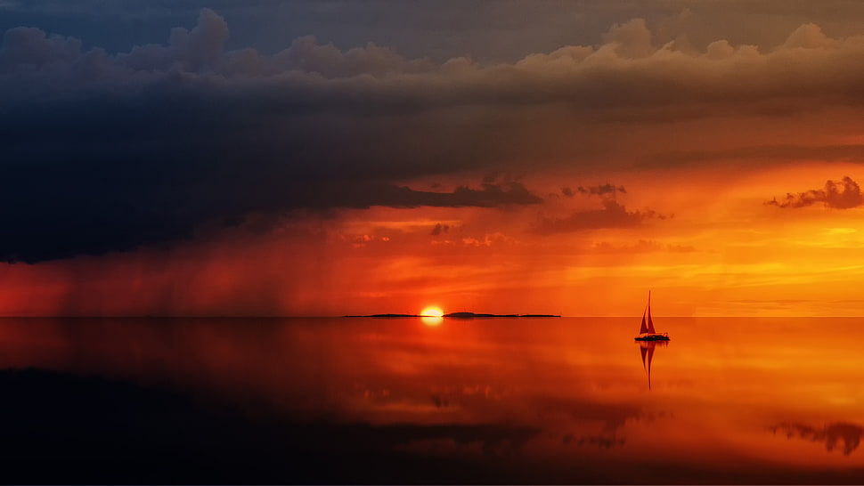 sailboat, landscape, sunset, water, sea HD wallpaper