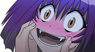 girl with fang and purple hair anime character