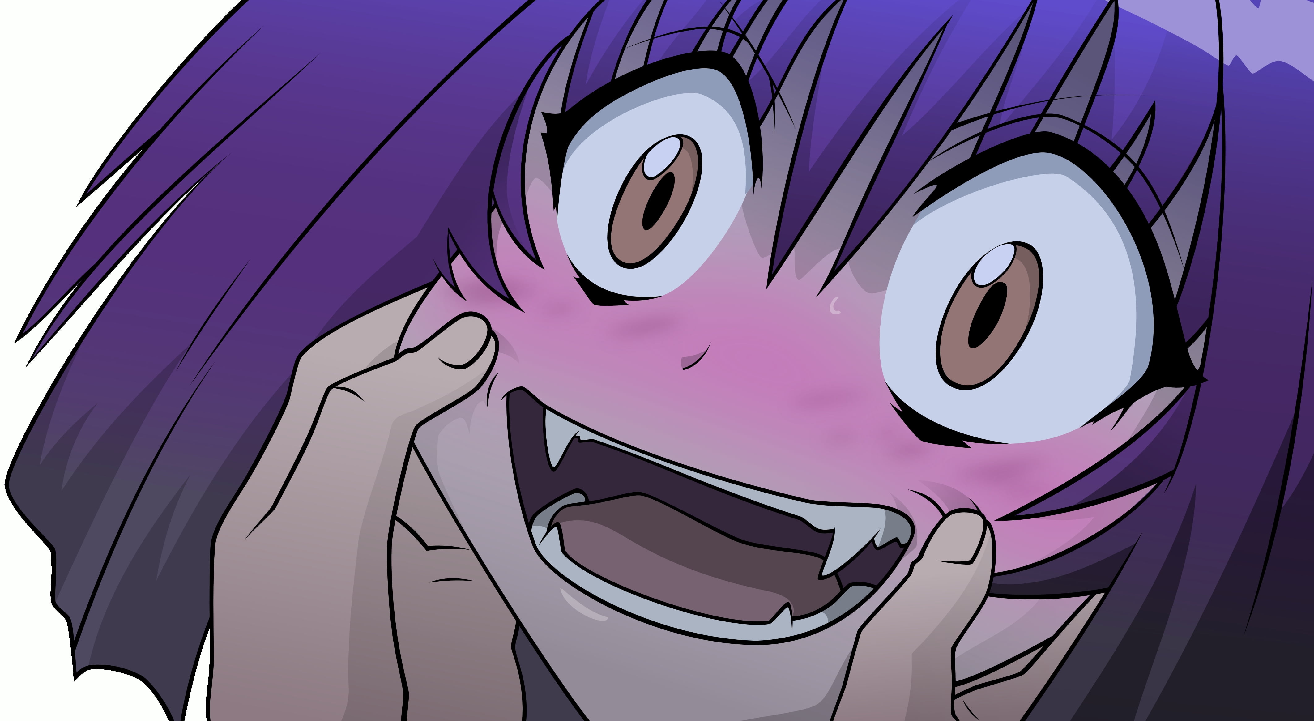 Girl with fang and purple hair anime character HD wallpaper | Wallpaper