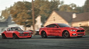 red Ford Mustang coupe, Chevrolet Corvette, Ford Mustang GT, racing simulators, car HD wallpaper