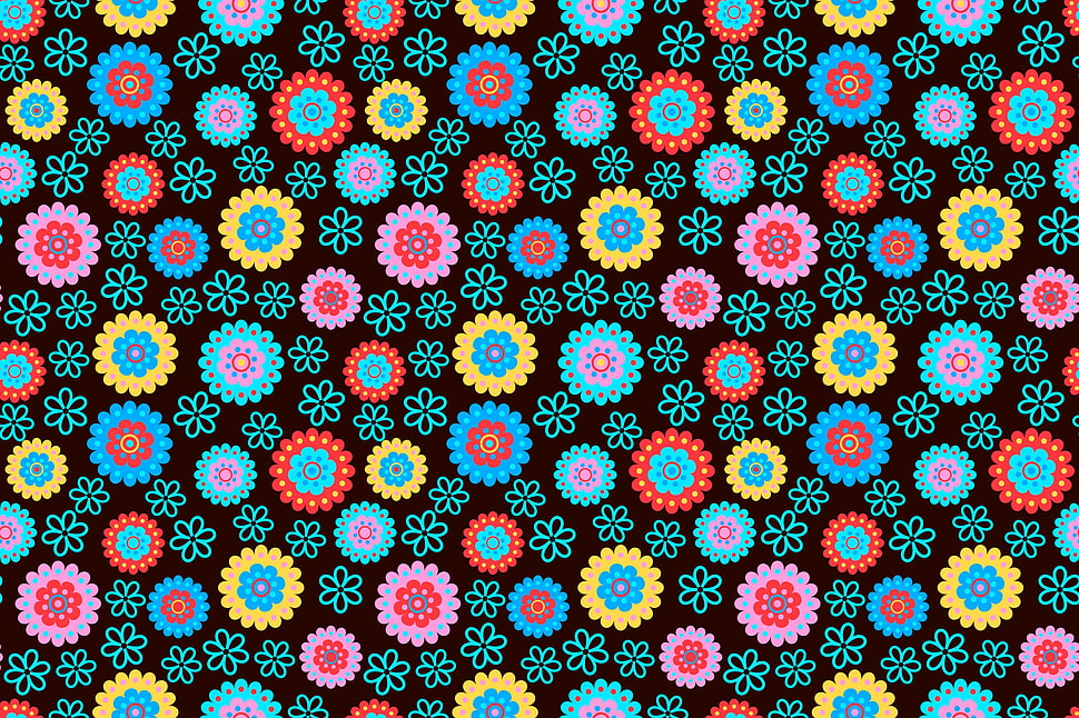 blue and pink flower graphic wallpaper HD wallpaper