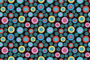 blue and pink flower graphic wallpaper