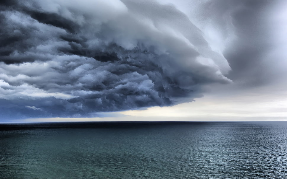 white clouds, nature, clouds, storm, sea HD wallpaper