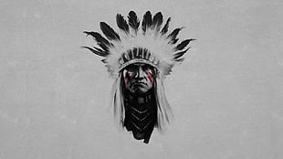 native American chief illustration, Native Americans, headdress, simple background HD wallpaper
