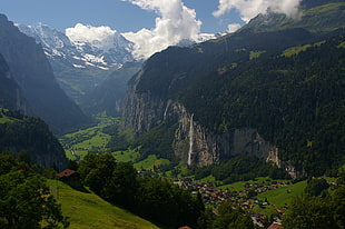 green mountain, nature, landscape, mountain pass, villages HD wallpaper