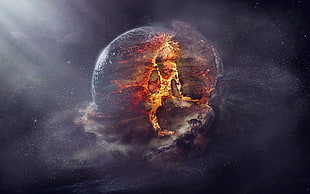 exploding planet illustration HD wallpaper