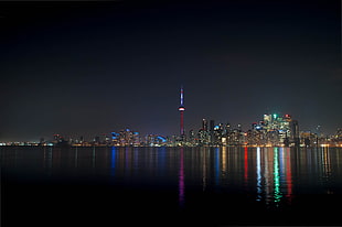 city skyline at night time, landscape, cityscape