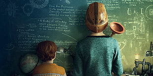two boys in front of the green chalkboard HD wallpaper