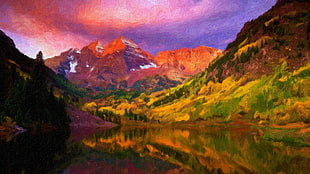 mountains painting, landscape, painting, mountains HD wallpaper