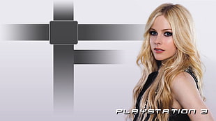 Avril Lavigne, Avril Lavigne, blonde, black dress, blue eyes HD wallpaper