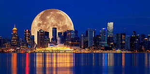 New York City Skyline Panoramic digital wallpaper, Vancouver, building, Moon, skyscraper HD wallpaper