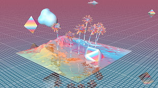 assorted-color island layout, vaporwave