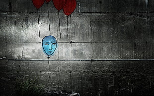 blue balloon with face illustration, Alex Cherry, digital art, artwork