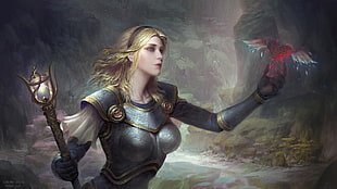female mage holding red heart digital wallpaper, fantasy art, warrior, Lux (League of Legends)