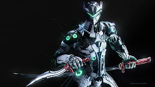 grey robot holding blades wallpaper, Overwatch, video games, digital art, Genji (Overwatch) HD wallpaper