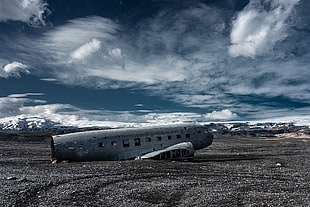 wrecked airplane, landscape, nature, Iceland