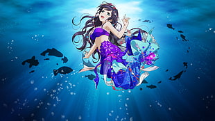 black haired mermaid illustration, Love Live!, Toujou Nozomi