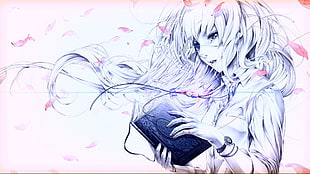 anime character female holding book illustration