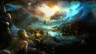 game digital wallpaper, artwork, fantasy art, space, apocalyptic HD wallpaper