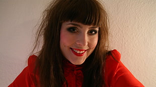 woman wearing red shirt HD wallpaper