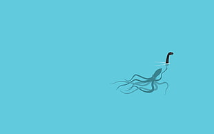 octopus animated illustration, sea, azure, octopus, humor HD wallpaper