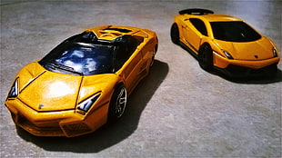 orange Lamborghini die-cast metal cars, Lamborghini, car, vehicle, yellow cars