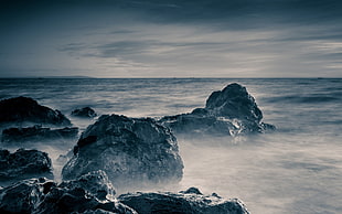 gray rock, rock, coast, nature, sea