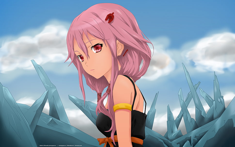 pink haired animated character HD wallpaper