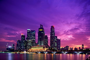 black skyscraper, Singapore, city, Asian architecture, dusk
