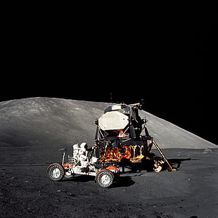 black and brown machine, Moon, Apollo, astronaut