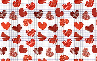 white and red hearts printed illustration