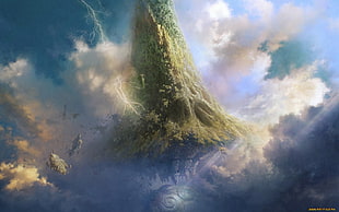 floating island illustration, fantasy art HD wallpaper