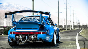 blue Porsche coupe, Porsche, car, blue cars, Porsche 911 Turbo HD wallpaper