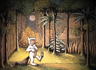 white animal in the forest painting, Where the Wild Things Are, forest, books