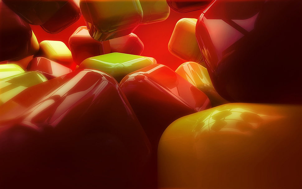 two red and green ceramic vases, digital art HD wallpaper